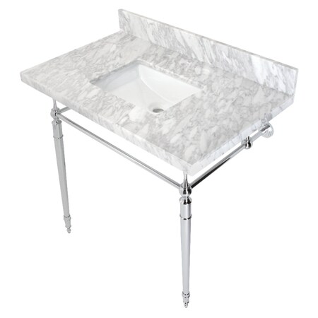 Fauceture KVPB3622M8SQ1 36" Console Sink with Brass Legs (8-Inch, 3 Hole), Marble White/Polished Chrome KVPB3622M8SQ1